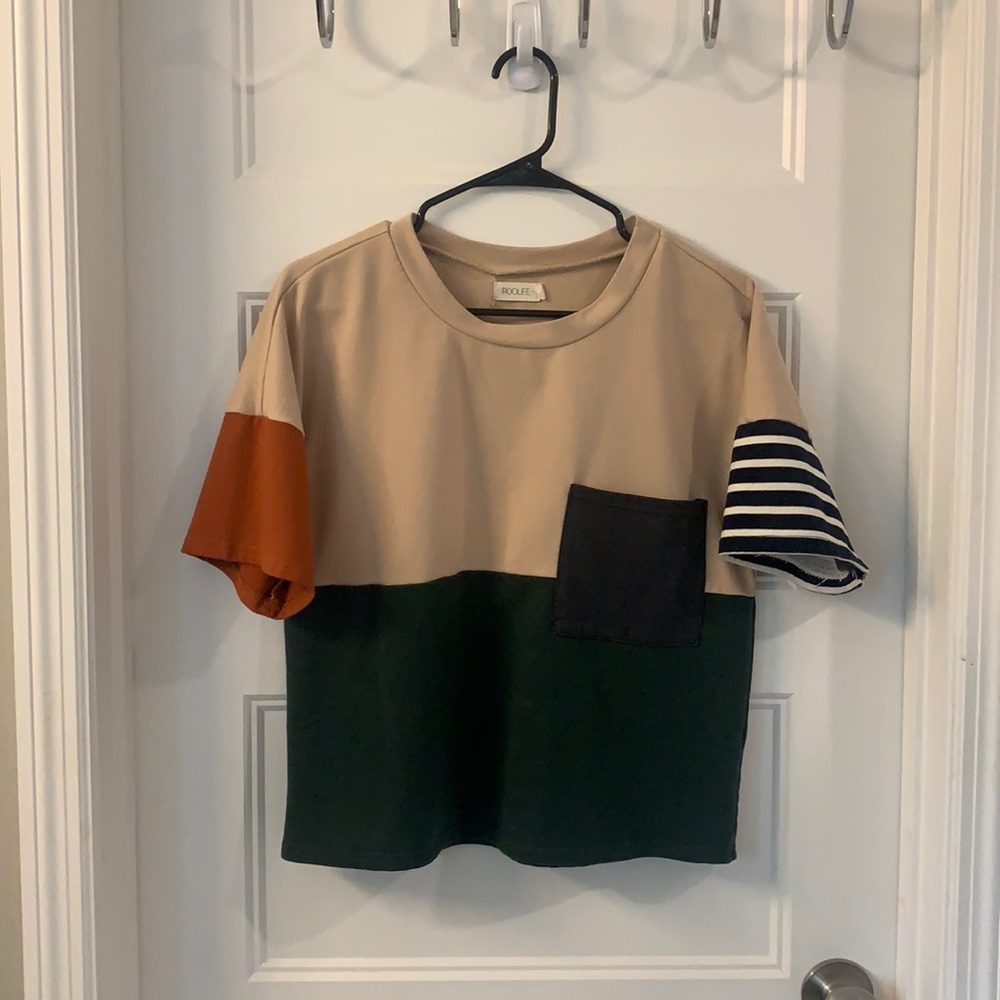 Color Block Cropped Tee by Roolee